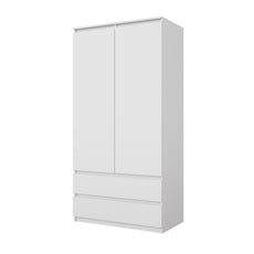 JOELLE - 2 Door Wardrobe With 2 Drawers - White Matt H180cm W90cm D50cm