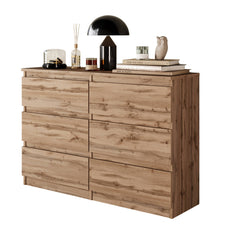 GABRIEL - Chest of 6 Drawers - Bedroom Dresser Storage Cabinet Sideboard - Wotan Oak H71cm W100cm D33cm