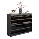 GABRIEL - Chest of 8 Drawers - Bedroom Dresser Storage Cabinet Sideboard - Anthracite / Black Gloss H92cm W120cm D33cm