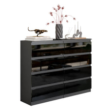 GABRIEL - Chest of 8 Drawers - Bedroom Dresser Storage Cabinet Sideboard - Anthracite / Black Gloss H92cm W120cm D33cm
