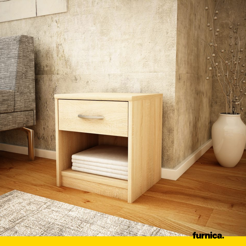 JULIA - Bedside Table - Nightstand with 1 Drawer - Sonoma Oak H45cm W39cm D35cm