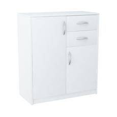 JULIA - Chest of 2 Drawers and 2 Doors - Bedroom Dresser Storage Cabinet Sideboard - White Matt H85cm W74cm D35cm