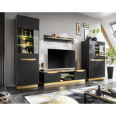 Wall Unit FAME - Living Room Furniture Set - Black / Gold