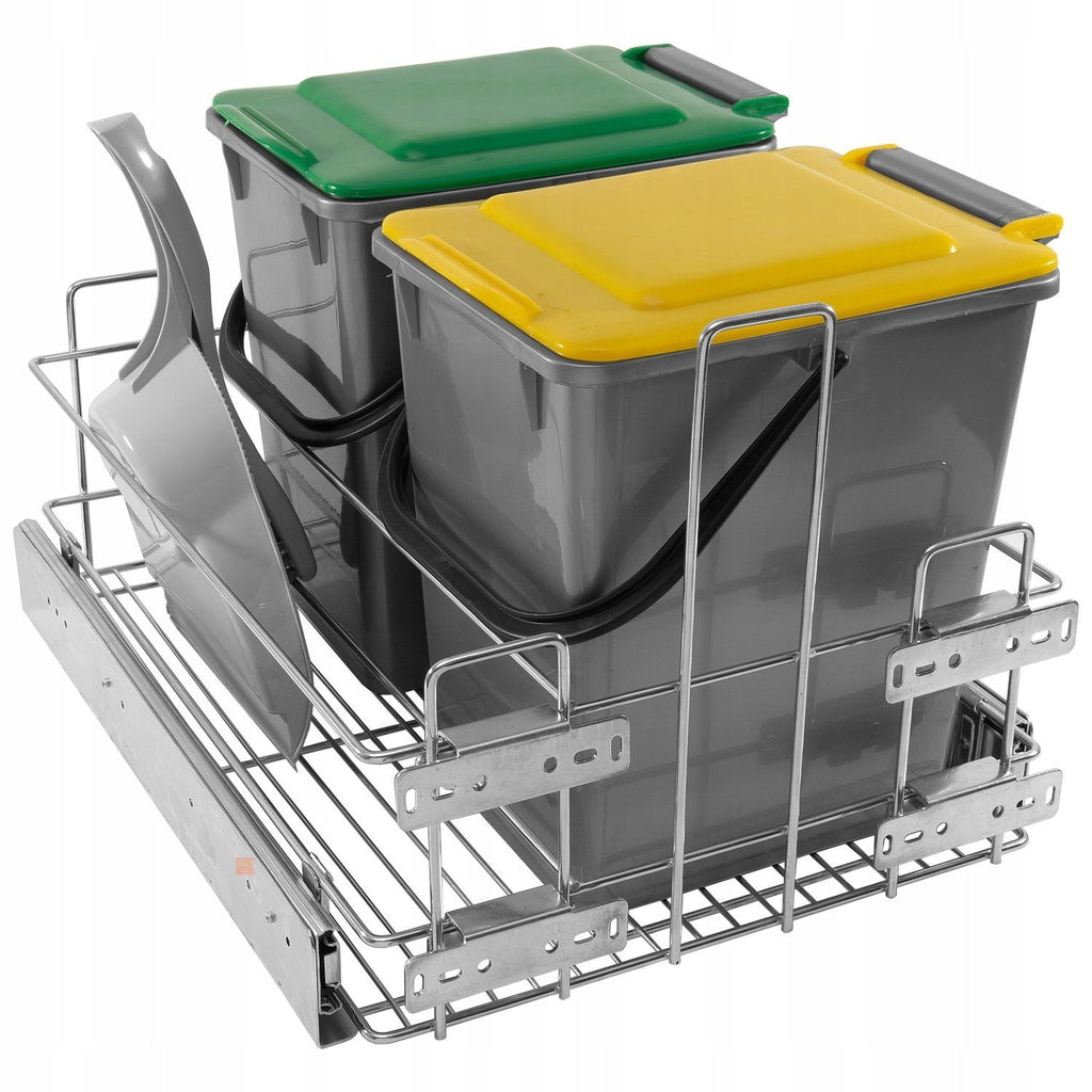 Pull-Out Kitchen Waste Bin Soft-Close 2 x 10L  with Colour Plates-  400mm Cabinet