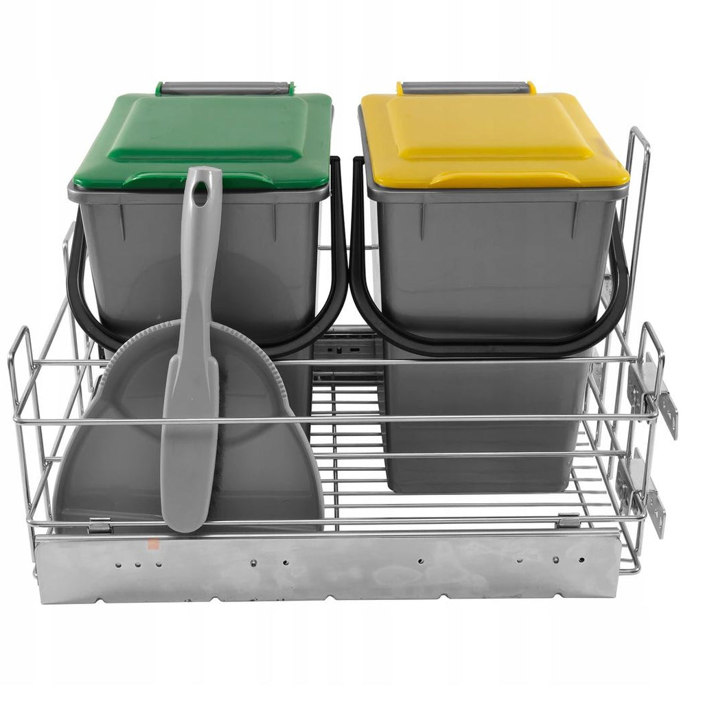Pull-Out Kitchen Waste Bin Soft-Close 2 x 10L  with Colour Plates-  400mm Cabinet
