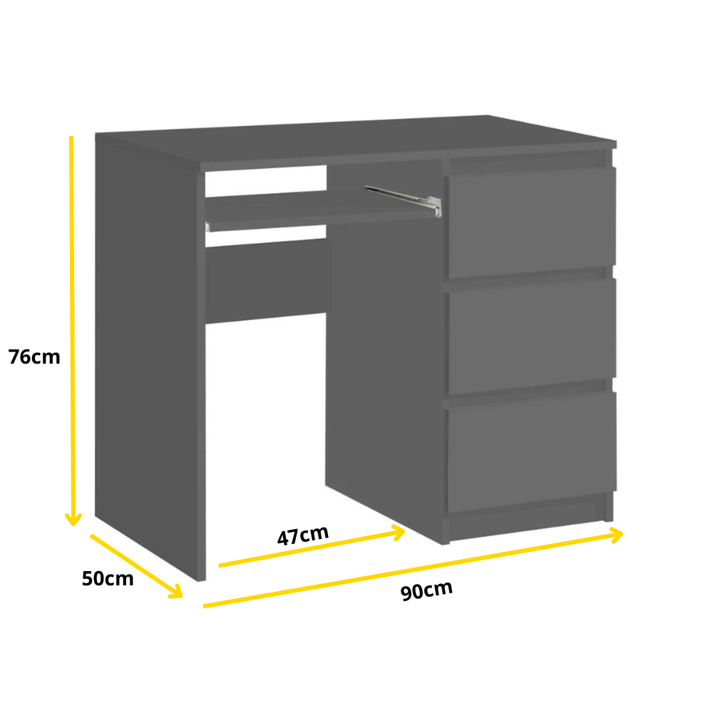 BRUNO - Computer Desk with 3 Drawers and Keyboard Tray H76cm W90cm D50cm Right - Anthracite