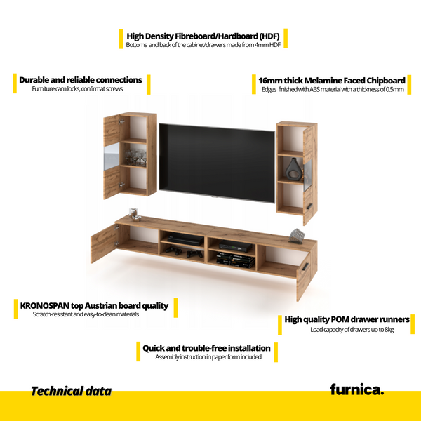 MIRANDA - Hanging TV Unit Set - 4 Cabinets - Wotan Oak / White Matt ...