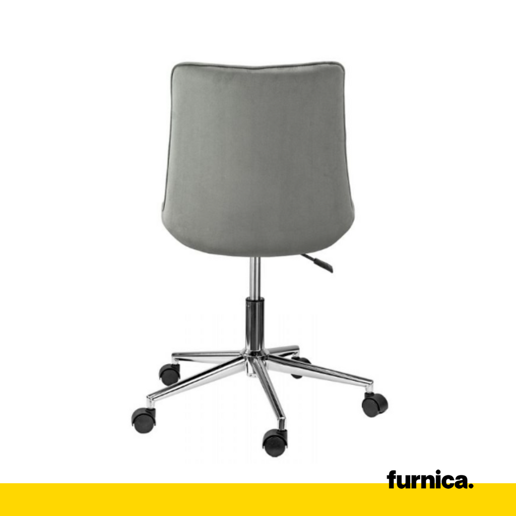 EDMONDO- Quilted Velour Velvet Office Chair with Silver Chrome Legs - Grey