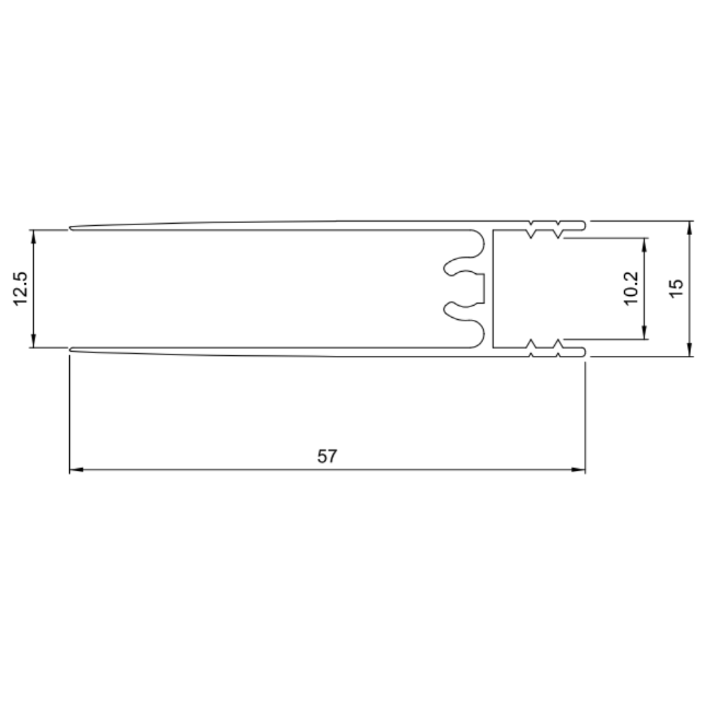 10mm Bottom Horizontal Aluminum Profile 560cm - Silver Anodized