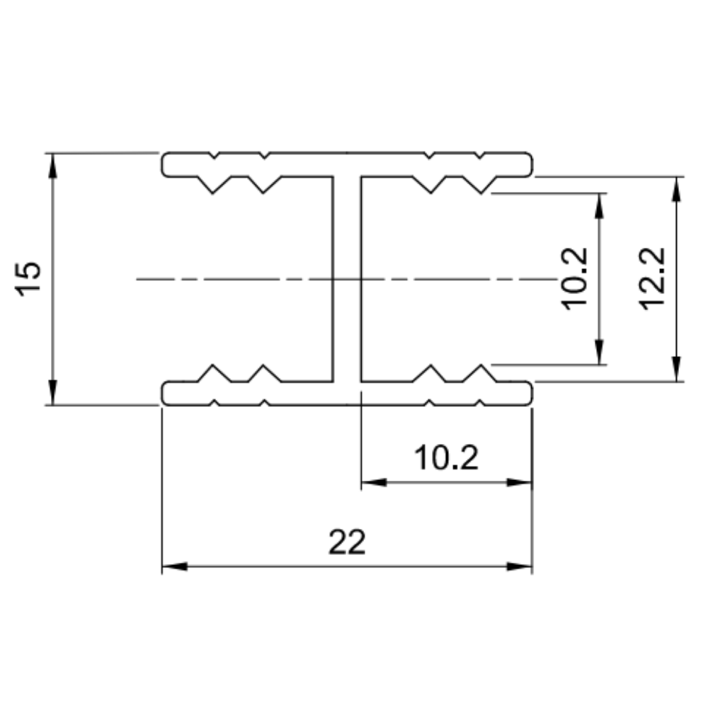 10mm H-Bar Connecting Horizontal Aluminum Profile 560cm - Silver Anodized
