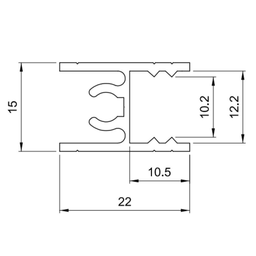 10mm Top Horizontal Aluminum Profile 560cm - Silver Anodized