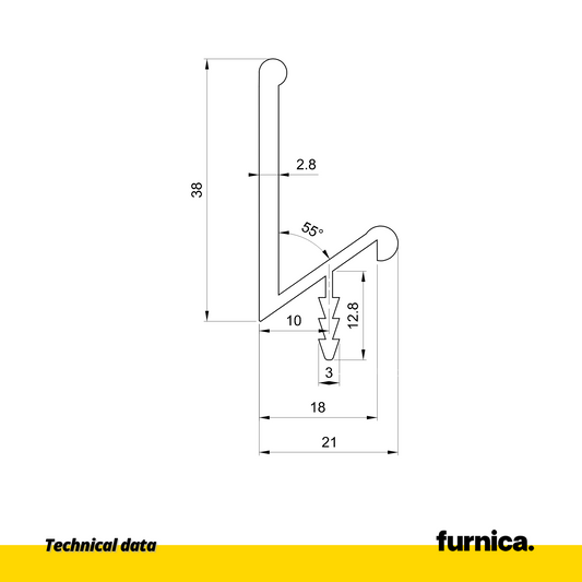 Recessed profile III T18 / 350cm - Aluminium Anoda (2) – Furnica