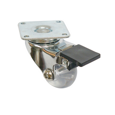Furniture Wheel with Mounting Plate and Brake - Transparent - Chrome - Ø3.5cm