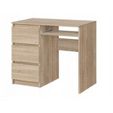 BRUNO- Computer Desk with 3 Drawers and Keyboard Tray H76cm W90cm D50cm Left - Sonoma Oak