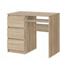 BRUNO- Computer Desk with 3 Drawers and Keyboard Tray H76cm W90cm D50cm Left - Sonoma Oak