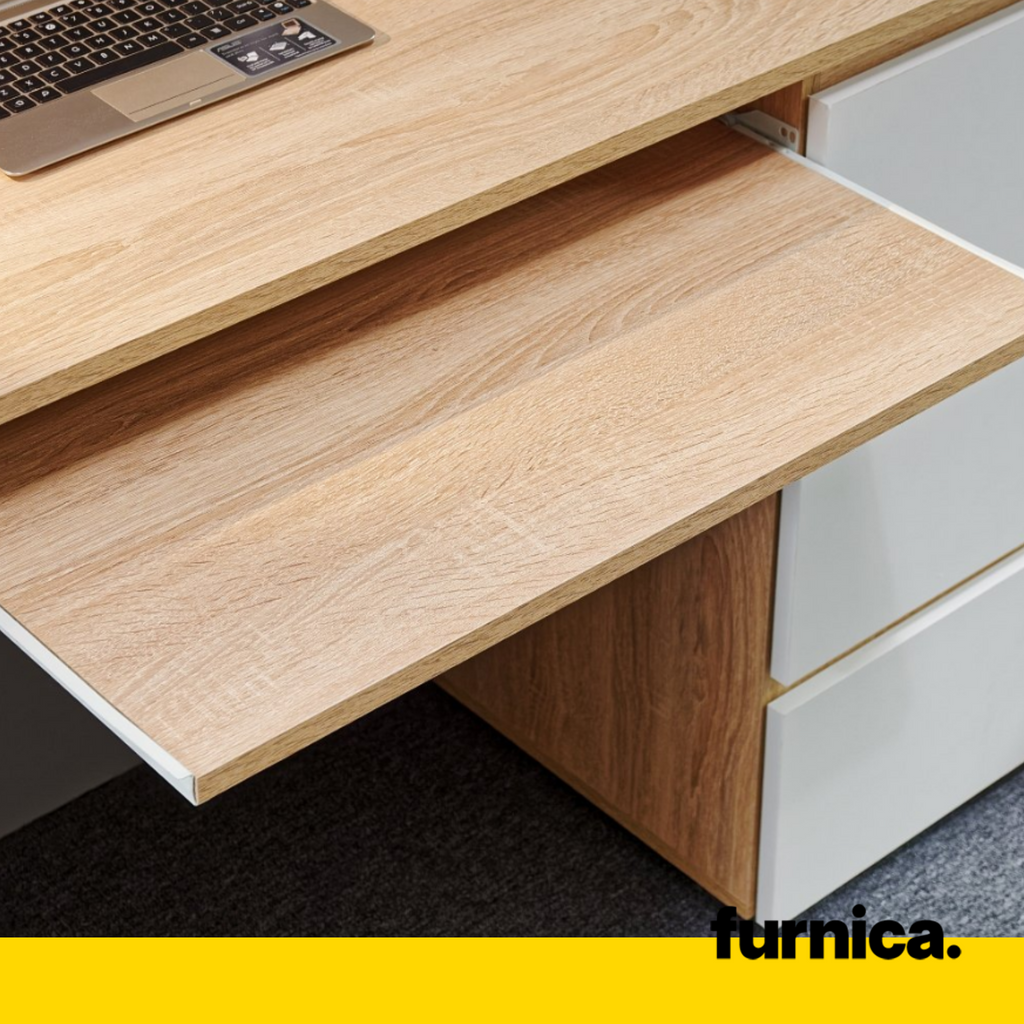 CUBA - Computer Desk with 6 Push to Open Drawers and Keyboard Tray H78cm W130cm D50cm - White Matt