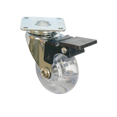 Furniture Wheel with Mounting Plate and Brake - Transparent - Chrome - Ø5.0cm