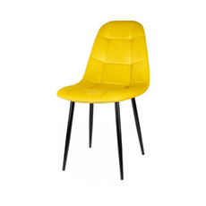 ROBERTO - Quilted Velour Velvet Dining / Office Chair with Black Metal Legs - Yellow