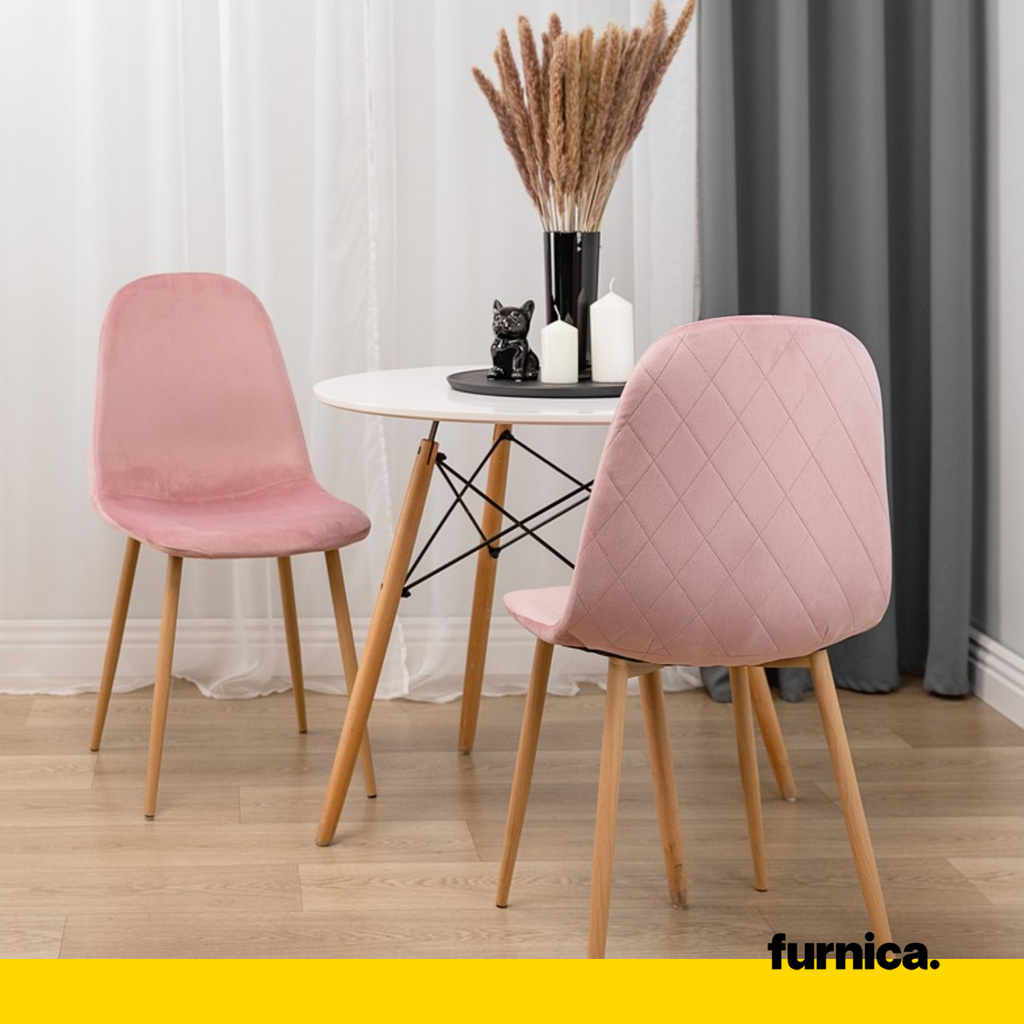 FLAVIO - Durable Velour Velvet Dining / Office Chair with Wooden Legs - Pink
