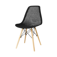 LUCA - Perforated Plastic Dining / Office Chair with Wooden Legs - Black