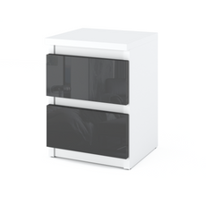 GABRIEL - Bedside Table - Nightstand with 2 drawers - White / Anthracite Gloss H40cm W30cm D30cm