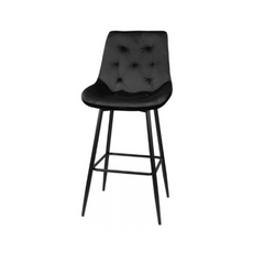 DANIELE - Quilted Velour Velvet Dining / Office Hoker with Black Metal Legs - Black