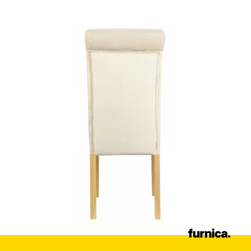 ANDREA - Quilted Velour Velvet Dining / Office Chair with Wooden Legs - Beige