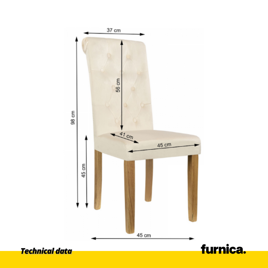 ANDREA - Quilted Velour Velvet Dining / Office Chair with Wooden Legs - Beige