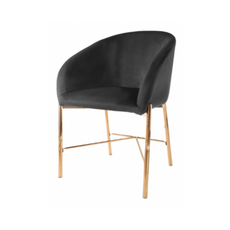 LORENZO - Velour Velvet Dining / Office Chair with Golden Chrome Legs - Black