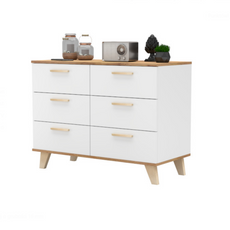 INGRID - Scandinavian Chest of 6 Drawers - White Matt / Wotan Oak H75cm W100cm D45cm