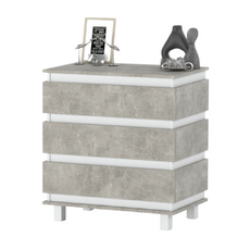 MARGARET - Chest of 3 Drawers - Bedroom Dresser Storage Cabinet Sideboard - White Matt / Concrete H86cm W83cm D44cm