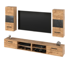 MIRANDA - Hanging TV Unit Set - 4 Cabinets - Wotan Oak