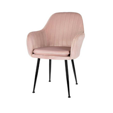 AMEDEO - Quilted Velour Velvet Dining / Office Chair with Black Chrome Legs - Light Pink