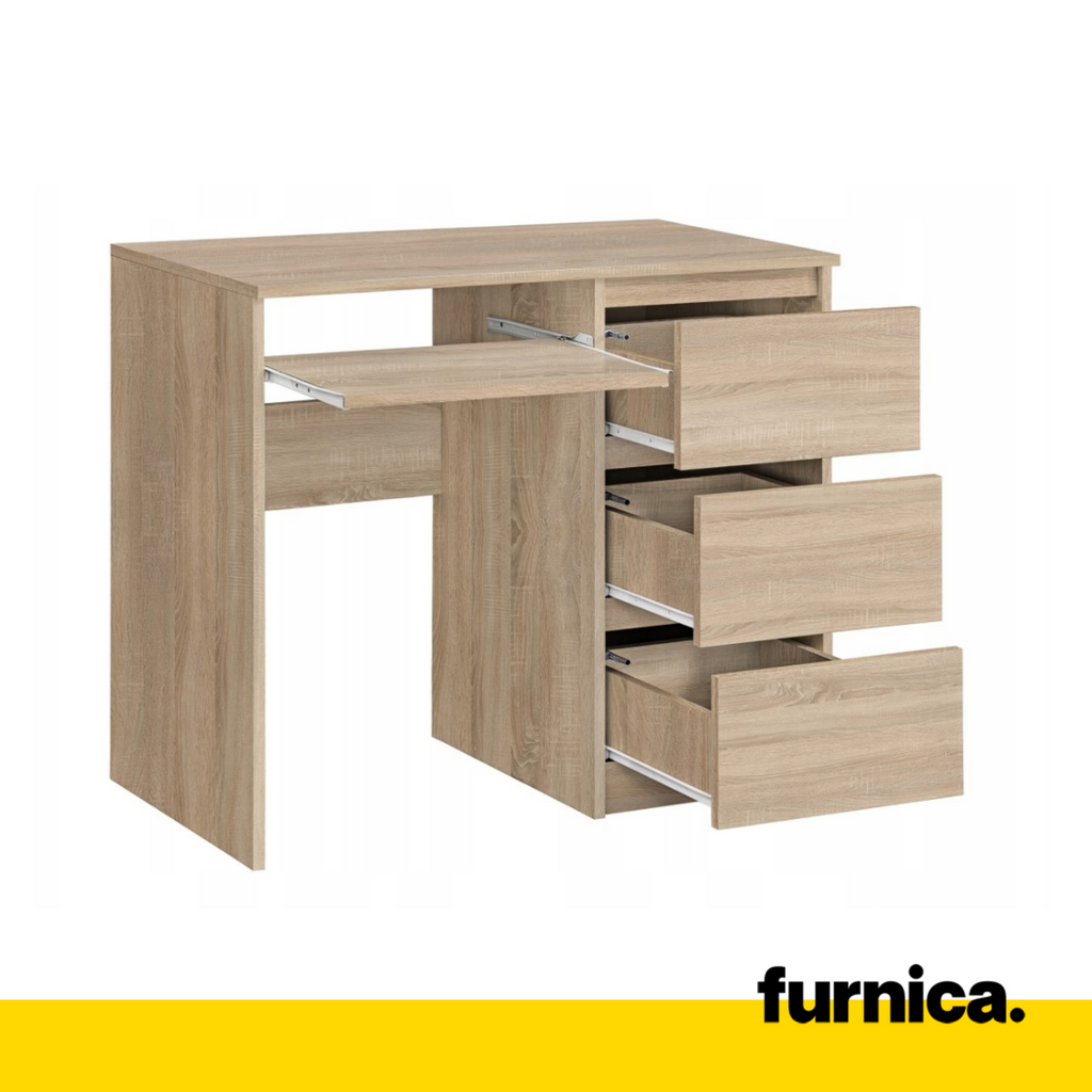 BRUNO- Computer Desk with 3 Drawers and Keyboard Tray H76cm W90cm D50cm Right - Sonoma Oak