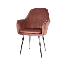 AMEDEO - Quilted Velour Velvet Dining / Office Chair with Silver Chrome Legs - Dark Pink