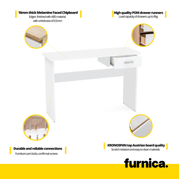 LEON Computer Desk with 1 Drawer H75cm W100cm D40cm White Matt