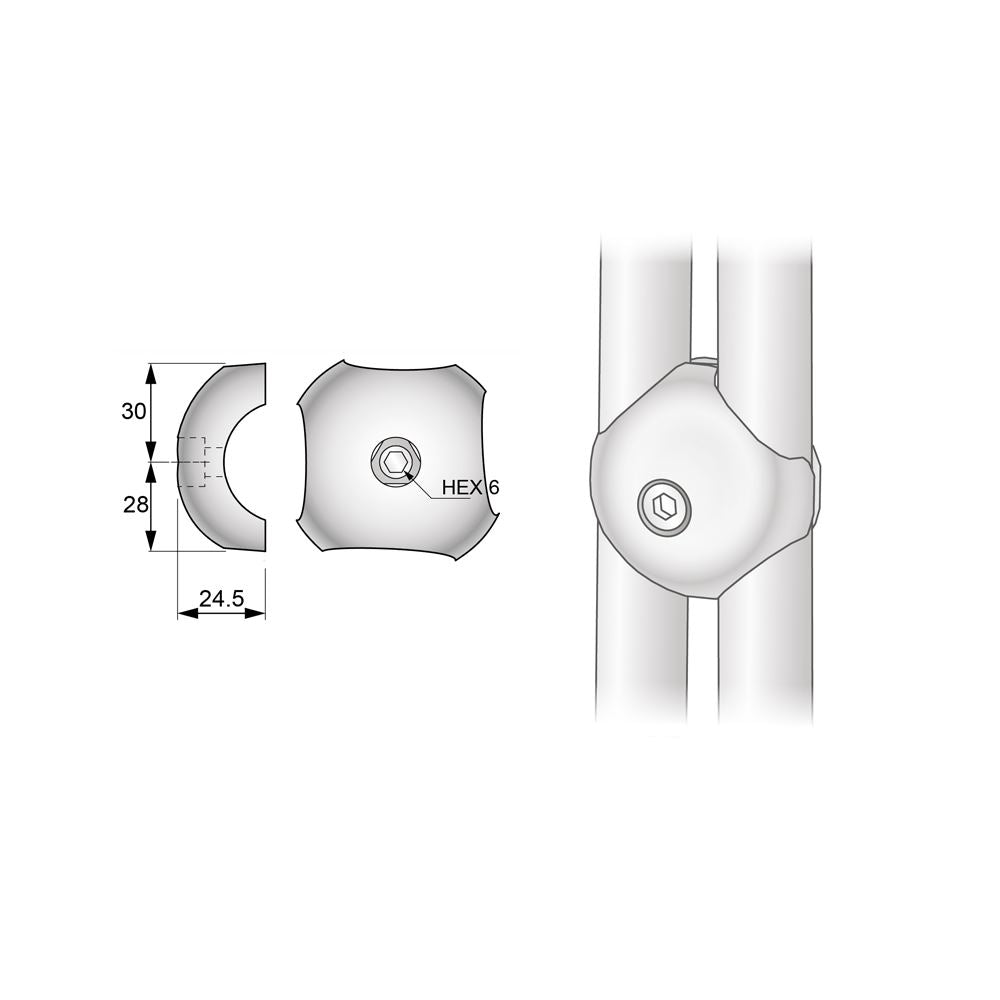 25mm Parallel Ball Connector, Chrome