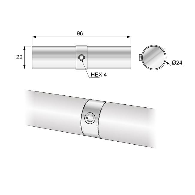 25mm Pipe Connector, Chrome