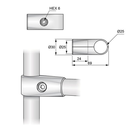 25mm Single Arm Connector, Chrome NTP