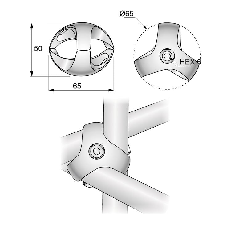 25mm Triple Connector, Chrome
