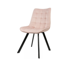 BARTOLOMEO - Quilted Velour Velvet Dining / Office Chair with Black Metal Legs - Pink