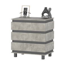 MARGARET - Chest of 3 Drawers - Bedroom Dresser Storage Cabinet Sideboard - Anthracite / Concrete H86cm W83cm D44cm