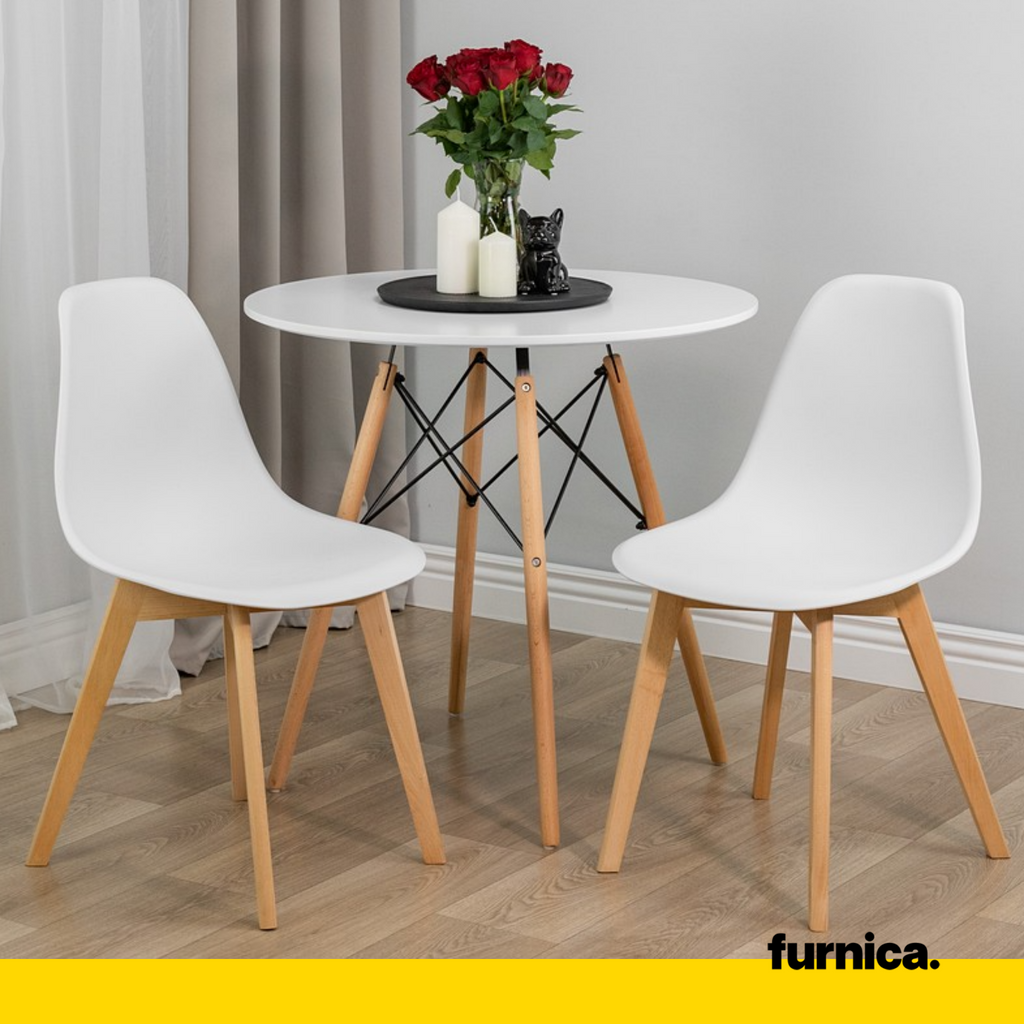 MARCELLO - Plastic Dining / Office Chair with Wooden Legs - White