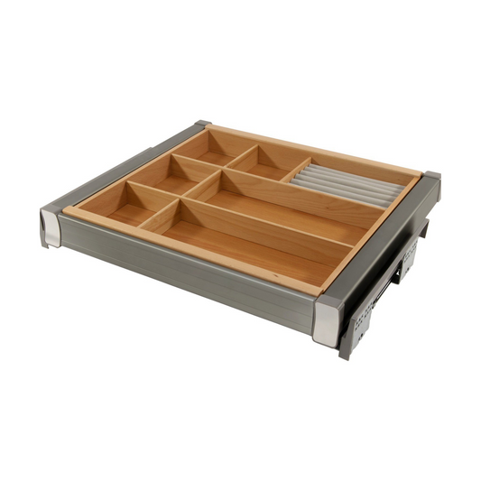 Pull Out Multifunctional Shelf for 80 cm Cabinet Soft-Close - Aluminum/Wood - Grey