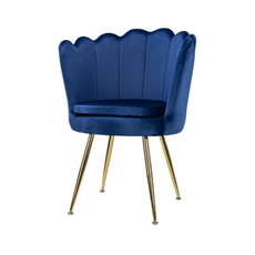 LUIGI - Quilted Velour Velvet Dining / Office Chair with Golden Chrome Legs - Dark Blue
