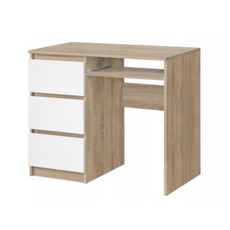 BRUNO - Computer Desk with 3 Drawers and Keyboard Tray H76cm W90cm D50cm Left - Sonoma Oak / White Matt