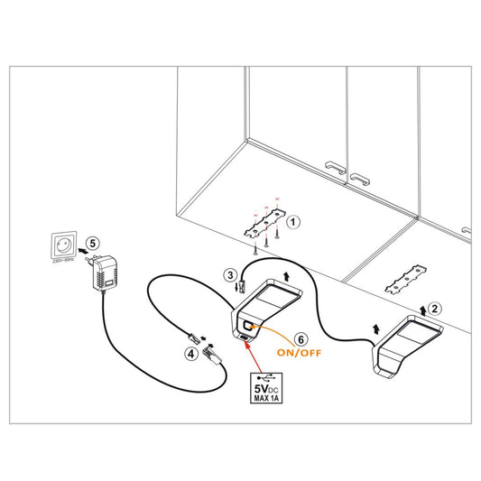 3 Top Cabinet LED Lamps with USB + Power Supply (F03) Furnica