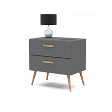 INGRID - Scandinavian Bedside Table - Nightstand with 2 Drawers - Anthracite Grey H45cm W45cm D30cm