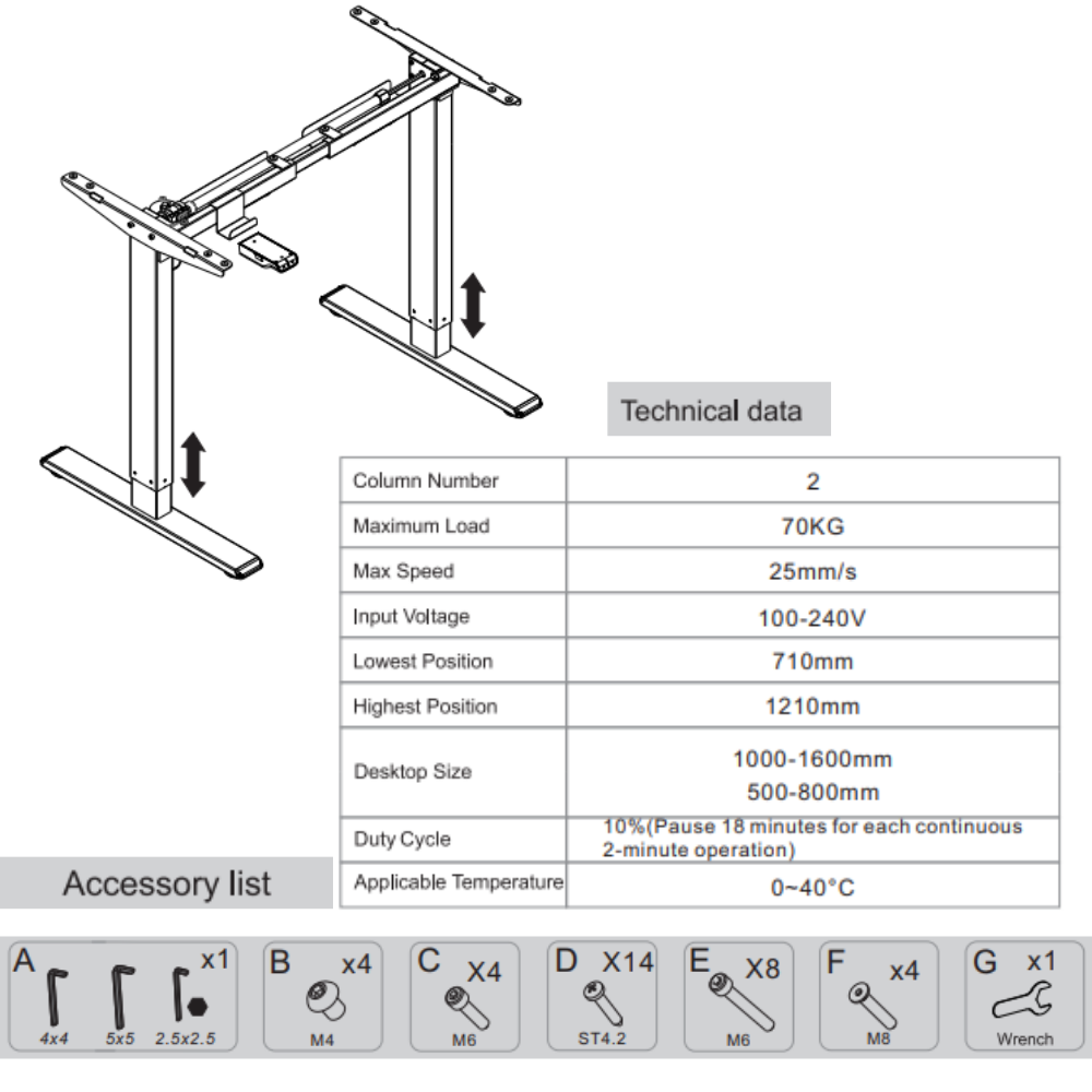 Adjustable Desk Frame - White