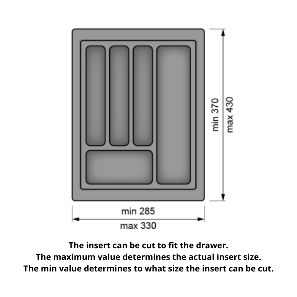 Cutlery Tray for Drawer, Cabinet Width: 400mm, Depth: 430mm - Metallic